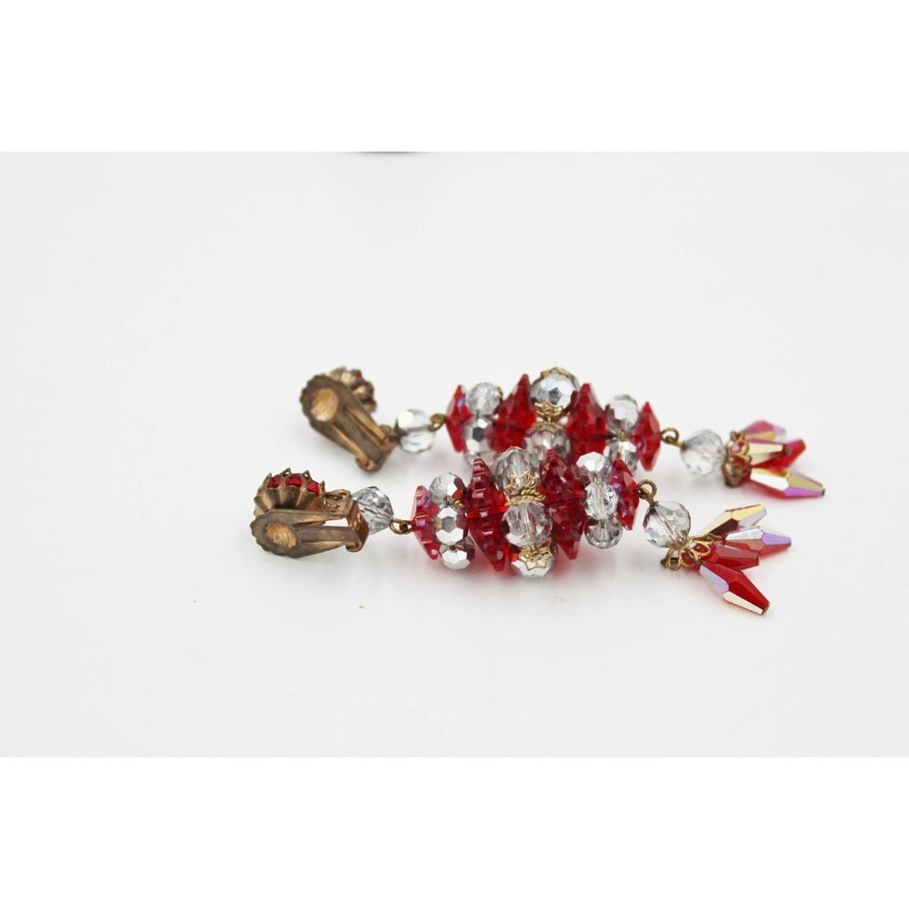 Vintage Red AB Crystal Rhinestone Statement Dangle Earrings - Picture 3 of 4